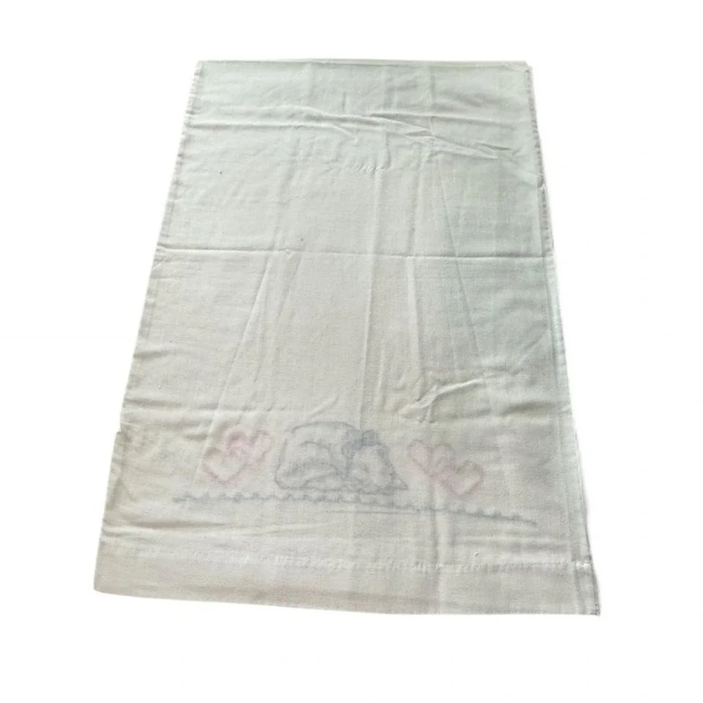Vintage white cotton pillowcase cross stitch sleeping kitten‎ cat pink hearts